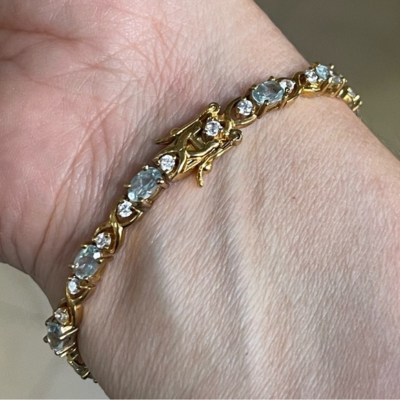 Genuine blue & white topaz gold over solid sterling silver bracelet - Picture 3 of 9